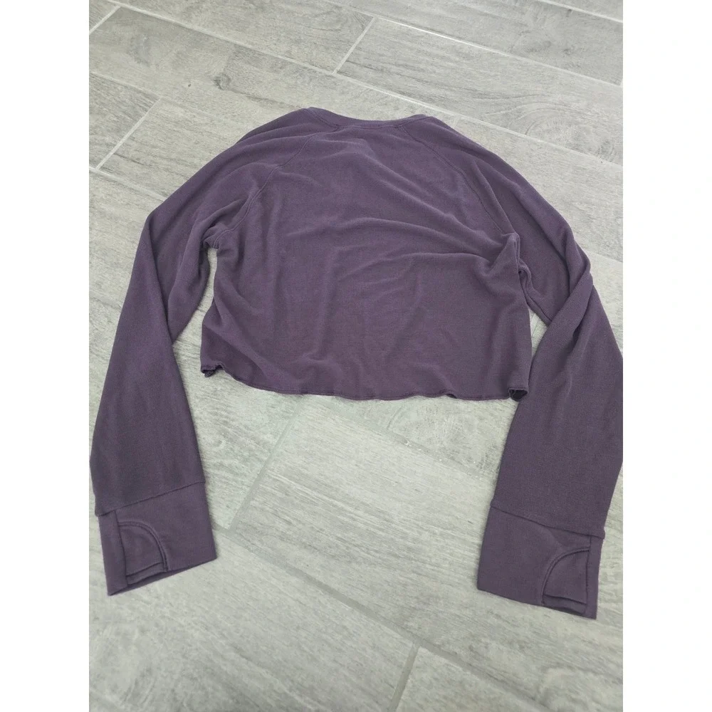 Athleta Girl Wander Waffle Purple Top Henley Long Sleeve‎ Shirt XL/14